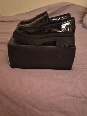 Black Patent Platform Penny Loafers for Women
